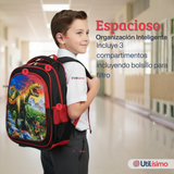 Mochila Escolar Con Ruedas Desmontables Diseño 3D + Estuche + Lonchera Niño Poliéster Dinosaur