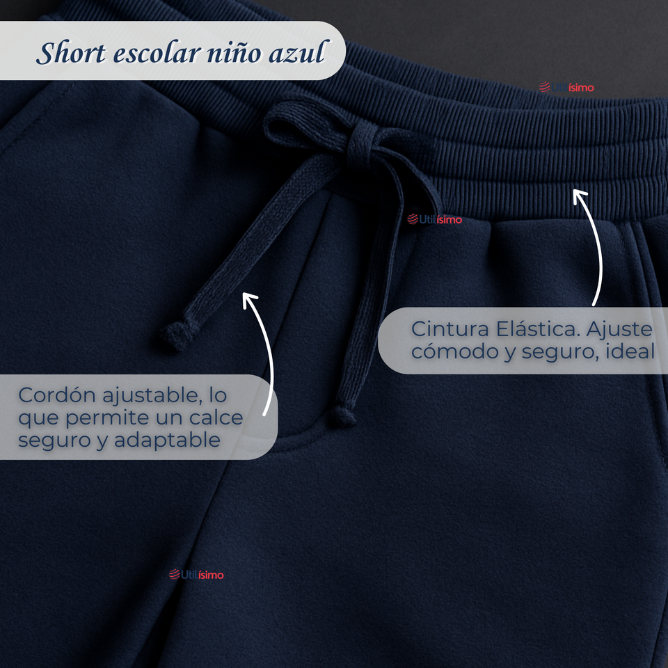 Short Pantalon Corto Niño Algodón Deportivo Escolar Azul Marino