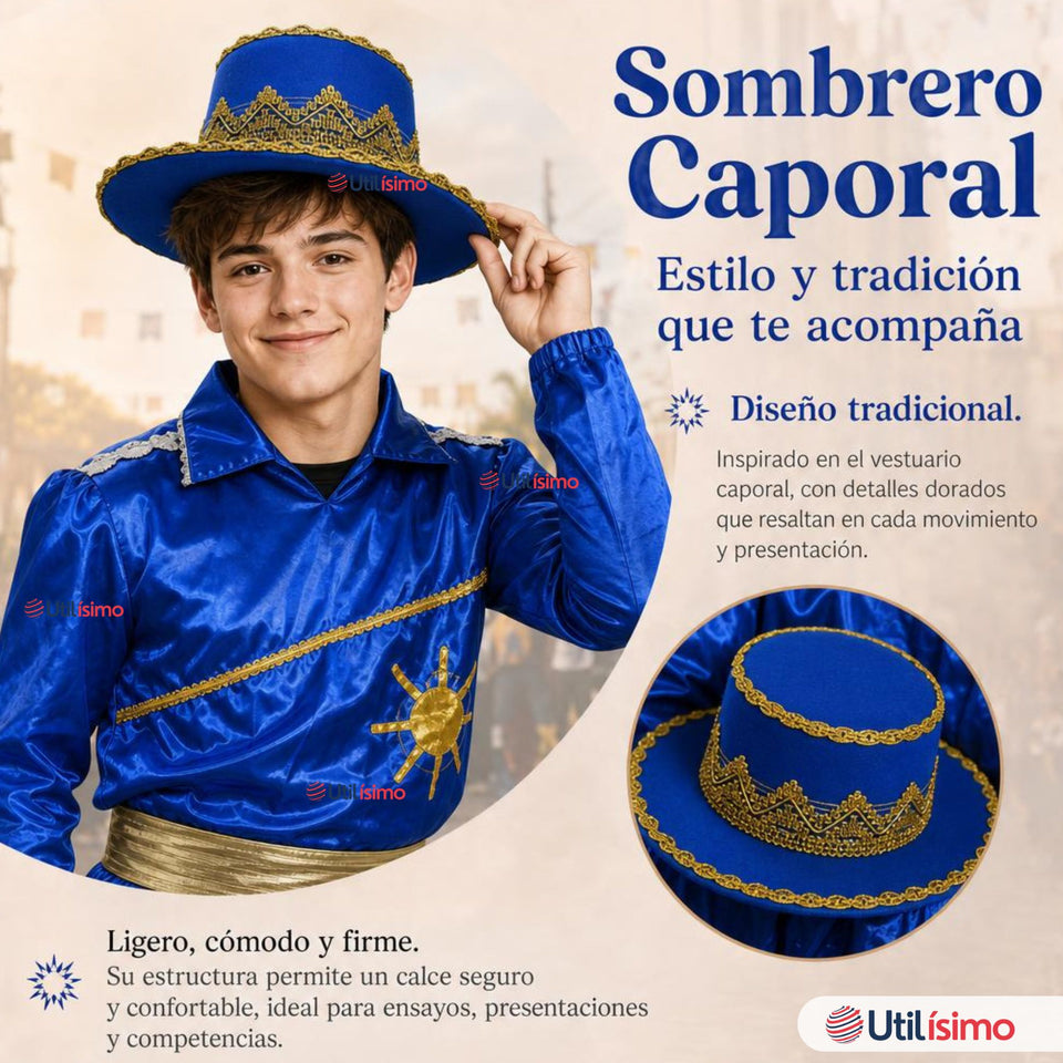 Traje Típico Caporal Azul Con Sombrero Danza Tradicional Fiestas Patrias