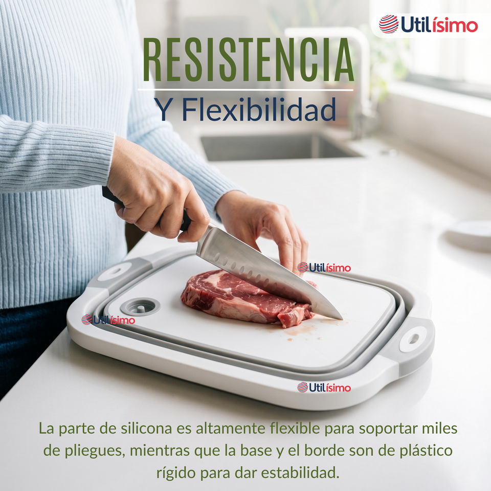 Tabla De Picar Plegable  3 En 1 Drenaje Multiuso Cocina Silicona