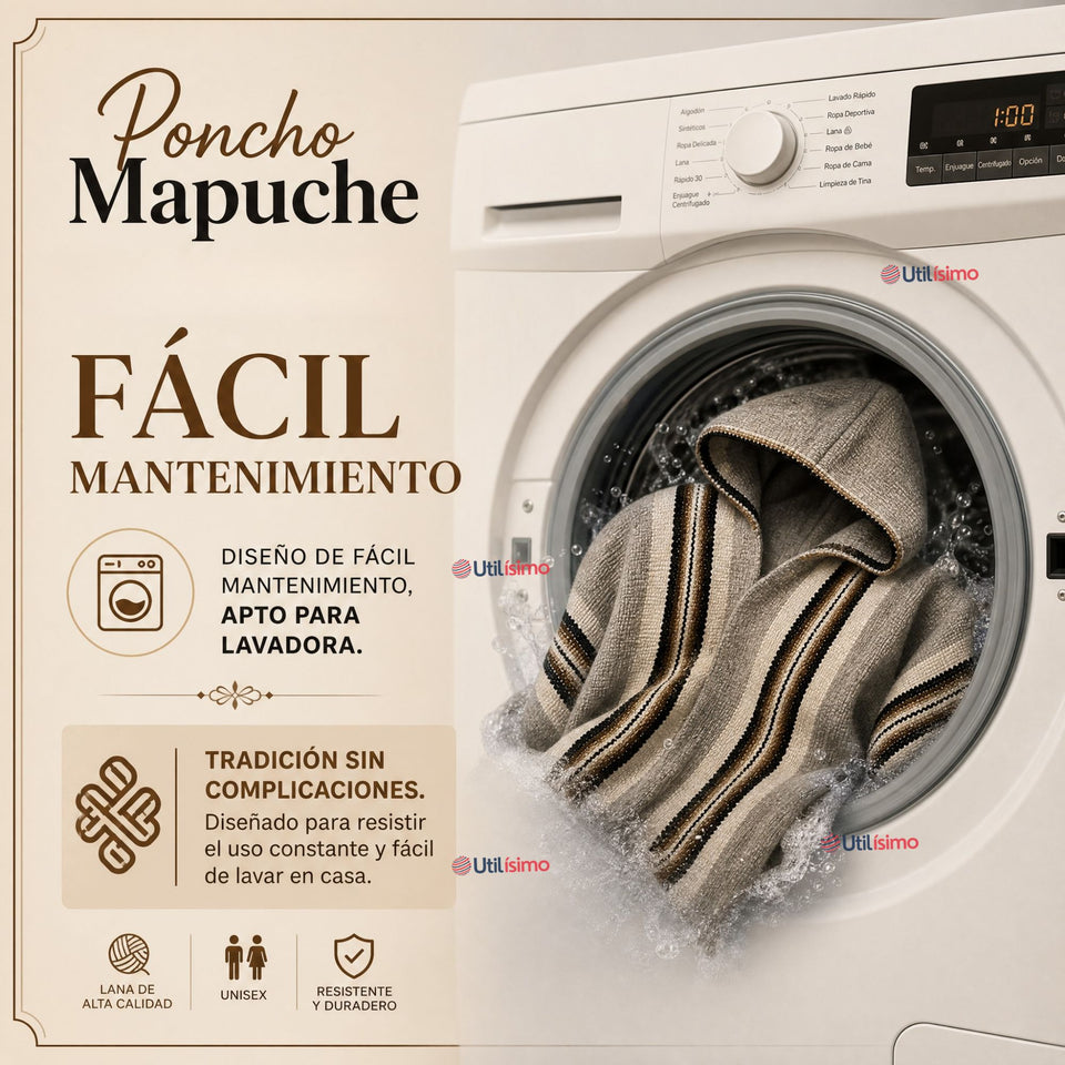 Poncho Mapuche Lana Alpaca Con Capucha Unisex Fiestas Patrias