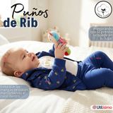 Conjunto 3 Piezas Buzo Pantalón Polerón Body De Algodón Azul Corazones Bebé Niña