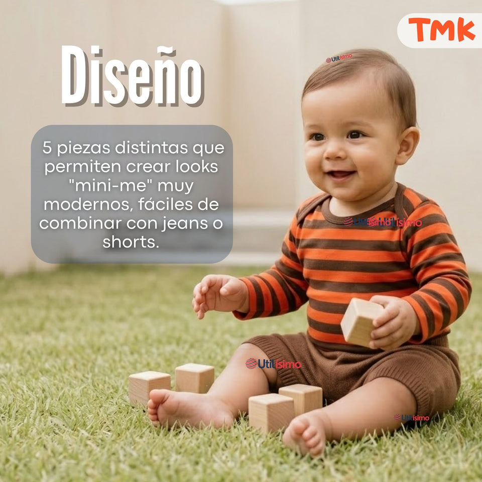 Pack 5 Bodys Manga Larga 100% Algodón Bebé Niño Tedmimak Sweet Nature