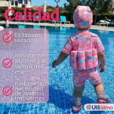 Traje de Baño Flotador Enterito Con Gorro Niña 2 Piezas 9 a 36 Meses Pink Sea