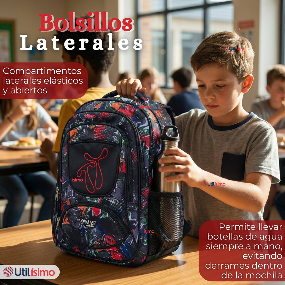 Mochila Escolar Con Estuche 43cm Tela Oxford Impermeable Niño