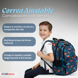 Mochila Bolso Escolar + Lonchera + Estuche 45Cm Niño Tela Oxford Dinosaur