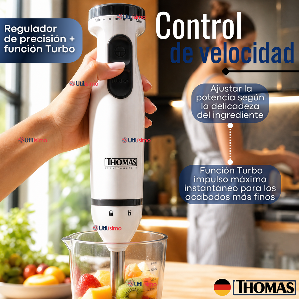 Minipimer Eléctrico Thomas Premium 4 en 1 Con Accesorios Alta Potencia Tecnologia Alemana Blanco