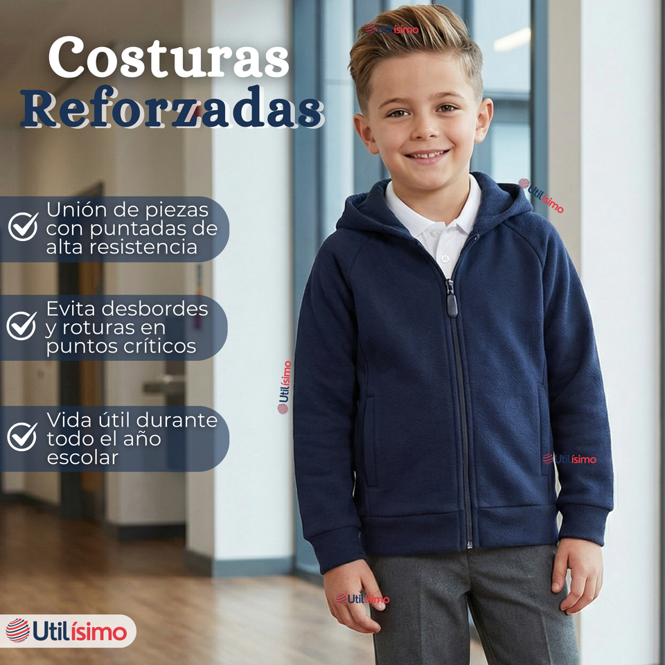 Polerón Escolar Polar Con Capucha Niño Unisex Azul 5 a 12 años