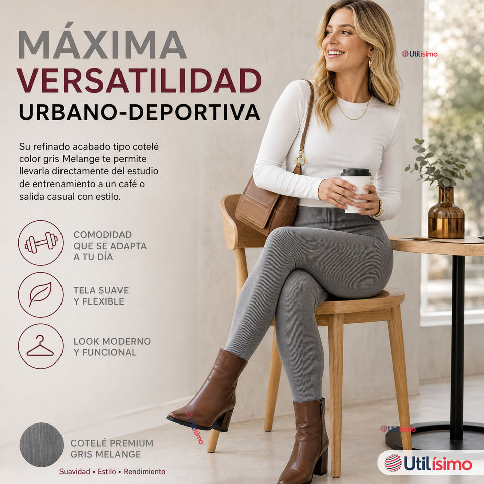 Calza Acanalada Cotelé Polar Con Chiporro Térmica Mujer Elásticada Gris Melange