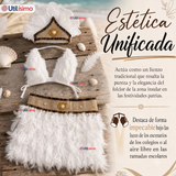 Traje Pascuense Típico Blanco Con Plumas 3 Piezas Juvenil Rapa Nui Fiestas Patrias