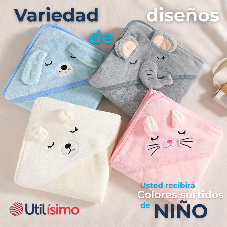 Toalla de Bebé Con Capucha Animales Surtido Niño