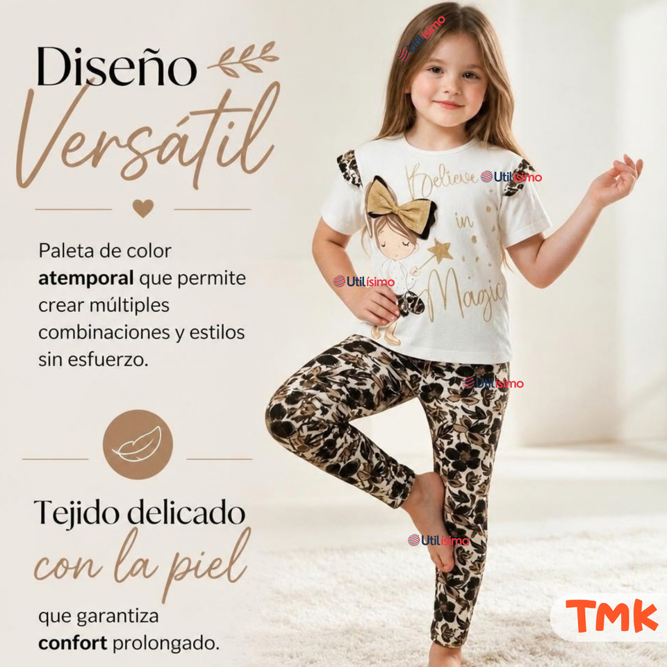 Conjunto 2 Piezas Camiseta y Pantalón 100% Algodón Niña Tedmimak Golden Magic