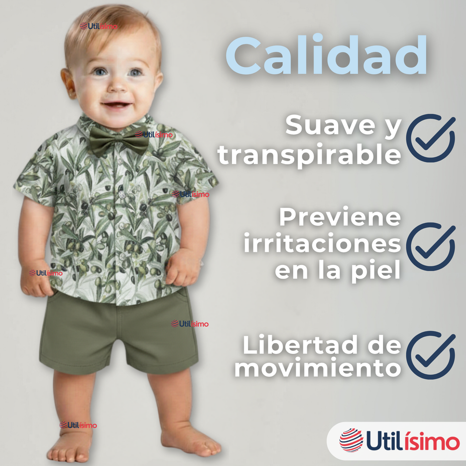 Conjunto de Vestir Camisa Con Lazo Y Pantalón Corto Algodón Niño