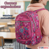 Mochila Escolar Con Estuche 36cm Tela Oxford Impermeable Niña