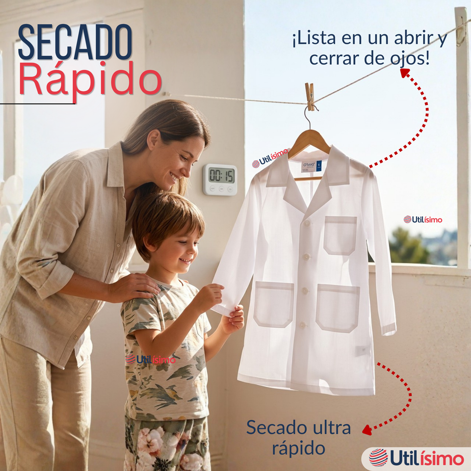 Cotona Delantal Blanca Escolar Colegio Unisex Niño Niña Manga Larga