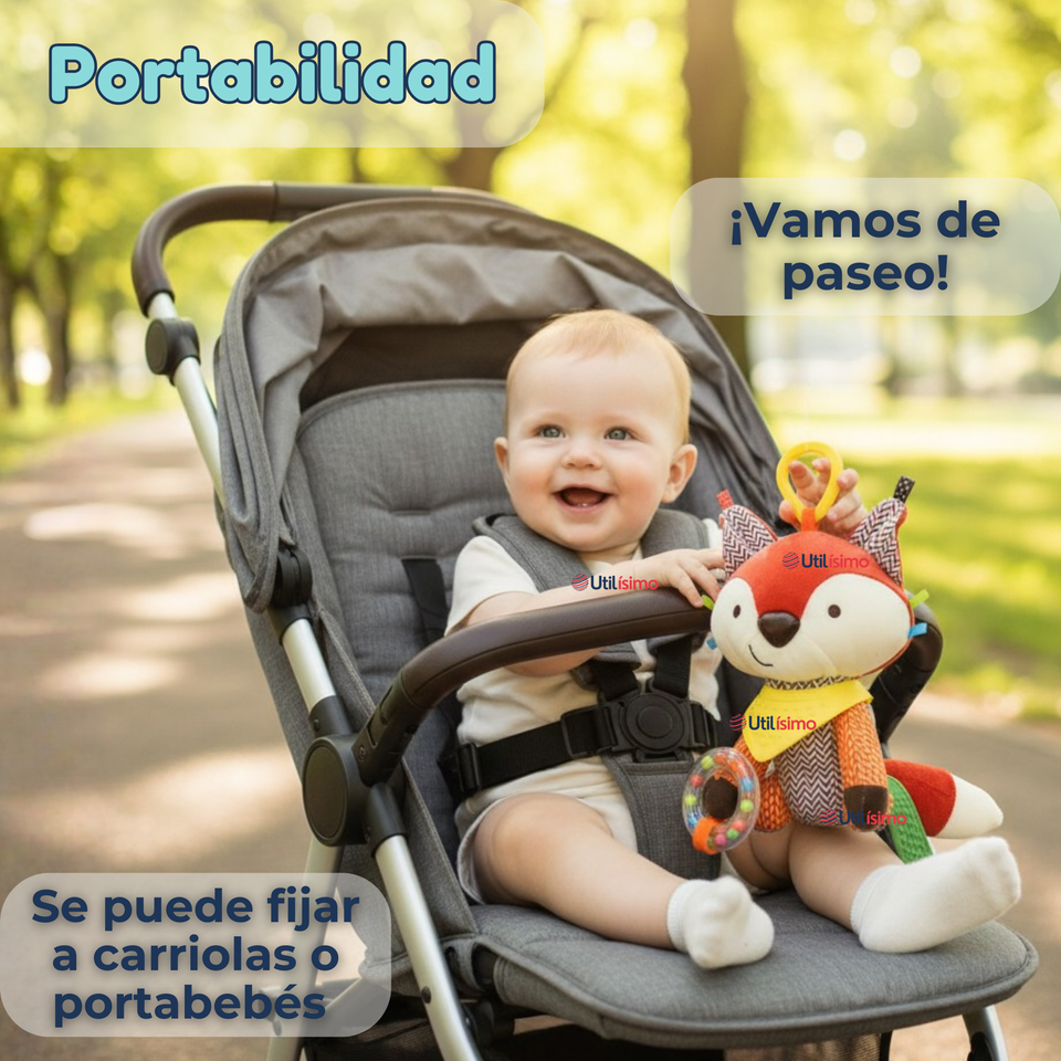 Juguete Peluche Animales Sensorial Con Mordedor Y Sonajero Diseño Zorrito Niña y Niño