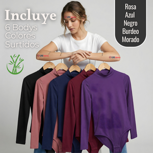 Pack 6 Bodys Manga Larga Bambú Cuello Alto Beatle Mujer Colores Surtidos