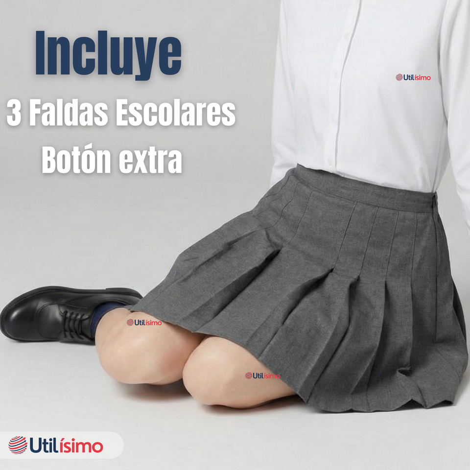 Pack 3 Falda Escolar Gris Niña Poliéster