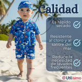Traje de Baño Flotador Enterito Con Gorro Niño 2 Piezas 9 a 36 Meses Blue Sea