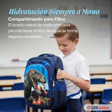 Mochila Escolar Bolso Con Efecto 3D Estuche + Lonchera 40Cm Tela Oxford Niño Dinosaur
