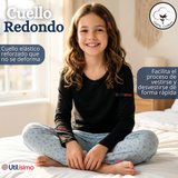 Pack 3 Camisetas Poleras Algodón Básica Cuello Redondo Primera Capa Manga Larga Colores Surtidos Negro Blanco Niña