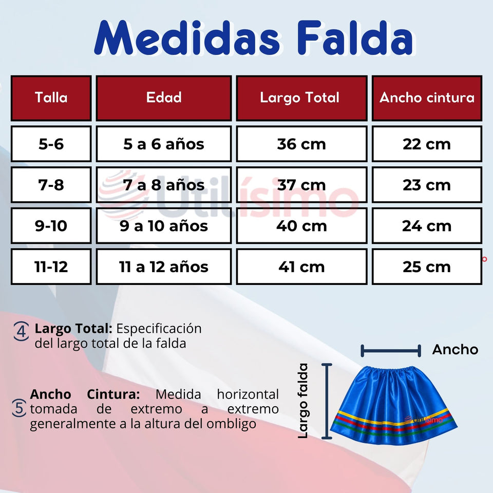 Pack 3 Trajes Nortinos Niña Azul 4 Piezas Con Poleras Baile Típico Fiestas Patrias