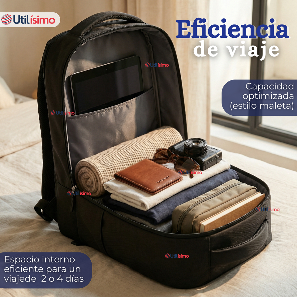 Mochila Multifuncional Ejecutiva Notebook Escolar Viaje Cabina Impermeable Resistente 49cm Negro 25L
