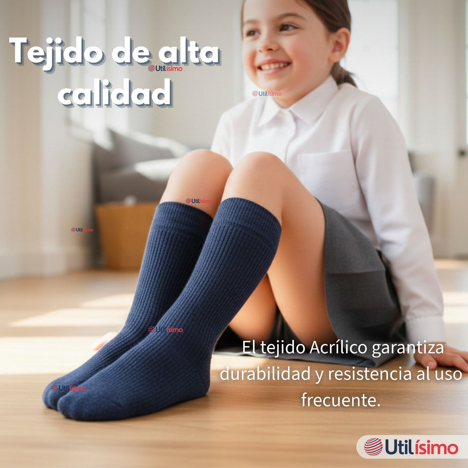 Calcetín Escolar Corto Acrilico Azul Niños y Niñas