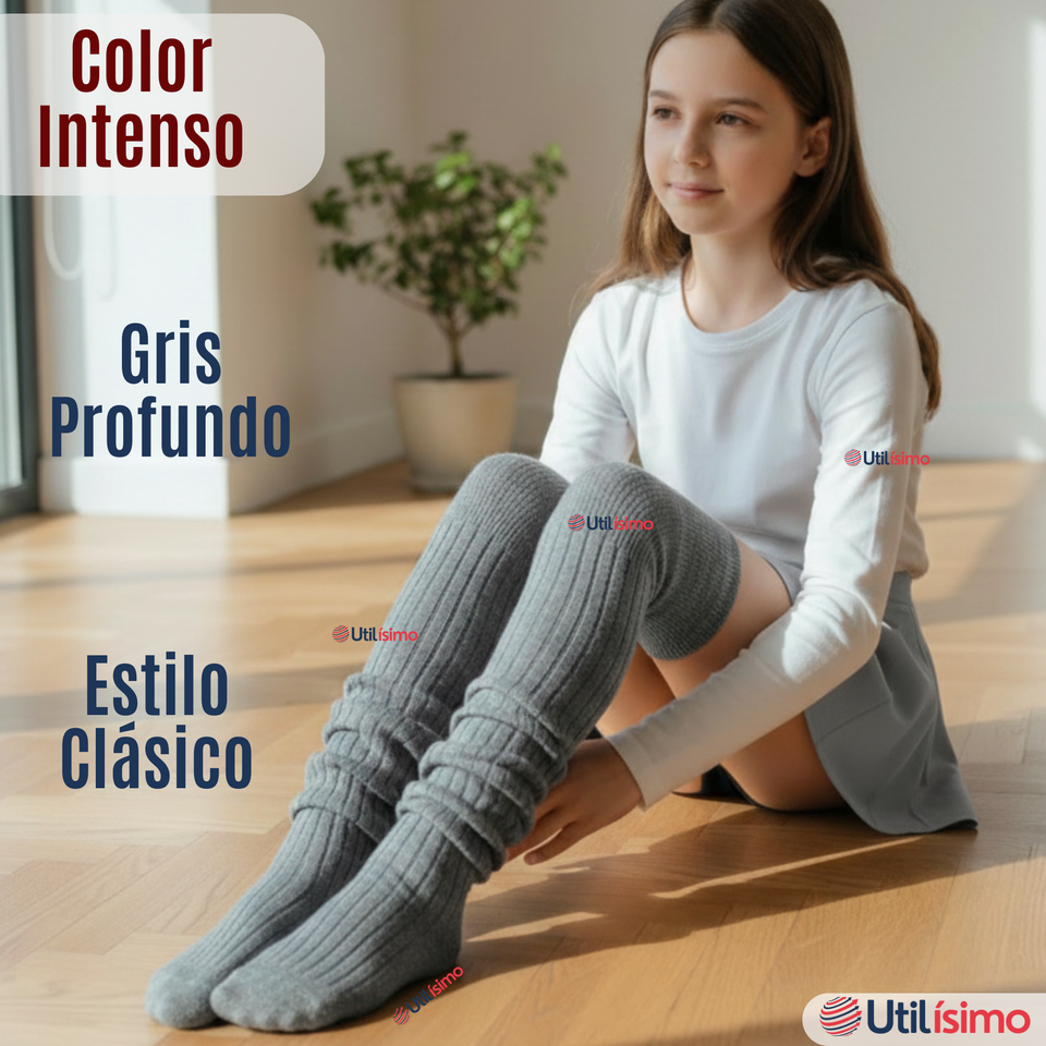 Pack 3 Bucaneras Escolares Calcetines Acrílico Gris Premium Niña y Juvenil