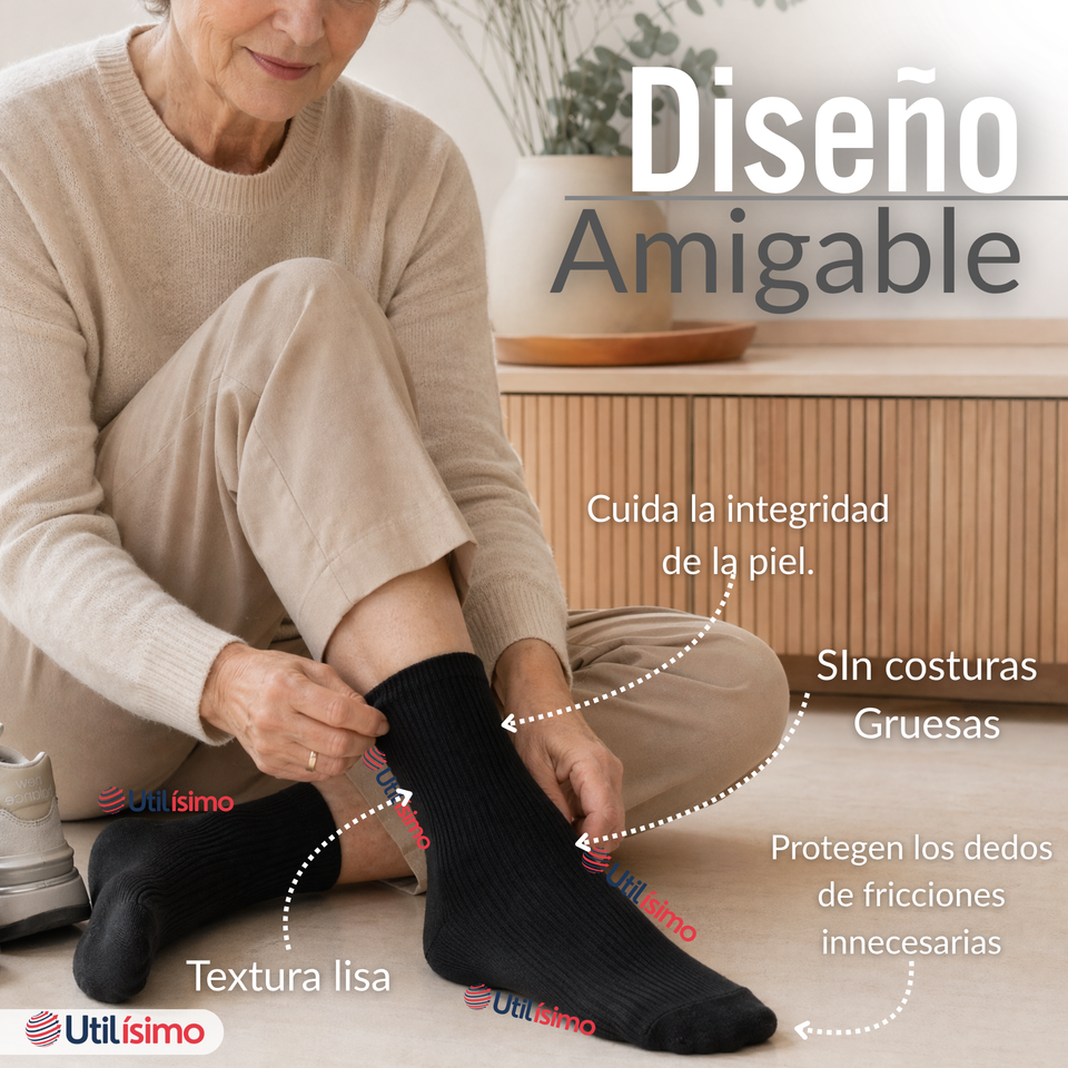 Pack 6 Pares Calcetines Diabéticos Mujer Algodón Suave Colores Surtidos Protección