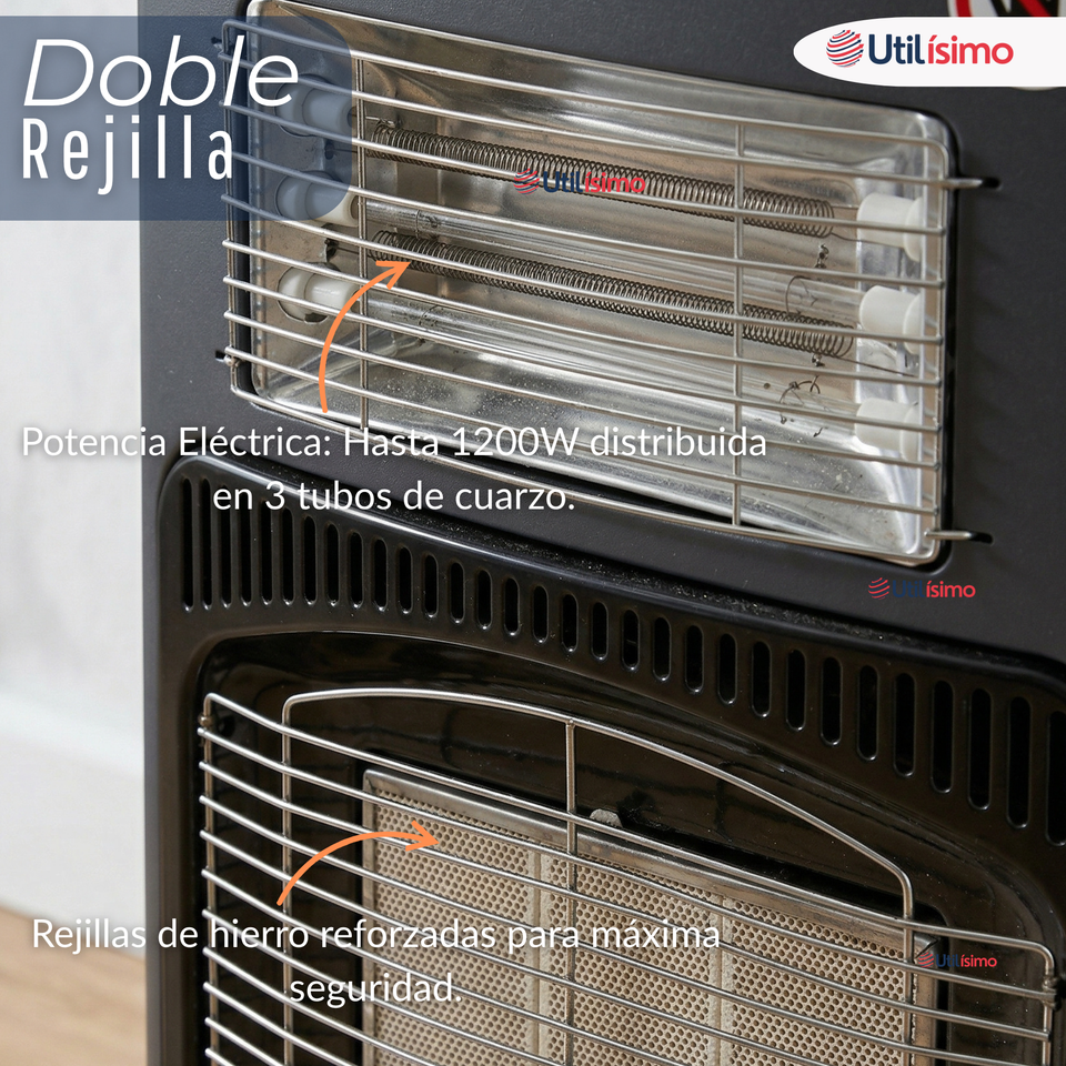 Estufa Hibrida Gas Eléctrica Plegable Con Accesorios 5kg A 15kg  GLP - Eficiencia Energética Clase A
