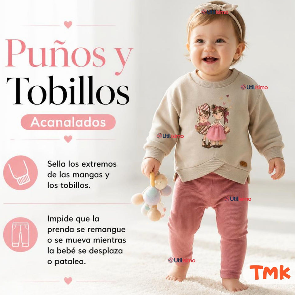 Conjunto 2 Piezas Polerón y Pantalón Buzo 100% Algodón Tedmimak Bebé Niña Pretty