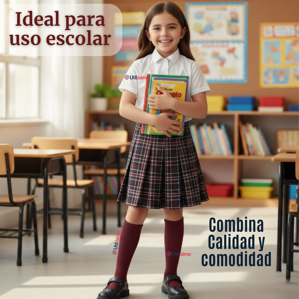 Pack 3 Calcetínes Escolares Largo Acrílico Burdeo Niñas Juvenil Color Vino