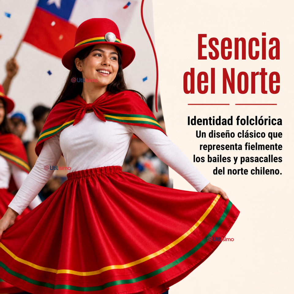 Pack 3 Trajes Nortinos Juvenil Con Poleras 4 Piezas Rojo Baile Típico Fiestas Patrias