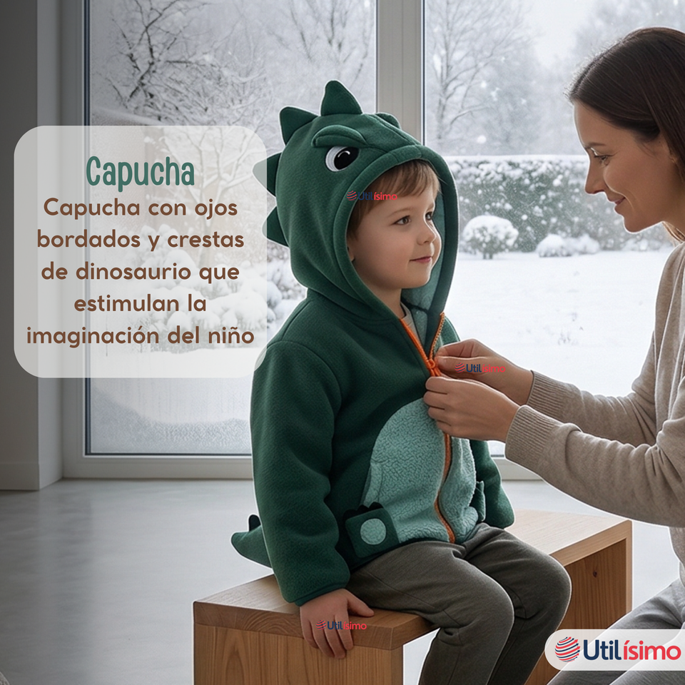 Polerón Polar Con Capucha Invierno Bebé Niño Dinosaur