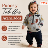 Conjunto 2 Piezas Polerón con Capucha y Pantalón 100% Algodón Bebé Niño Gray Dinosaur