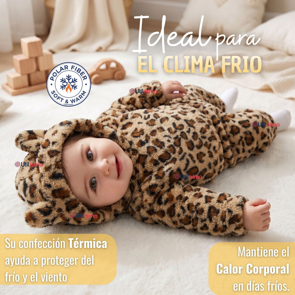 Buzo Polerón Conjunto Polar Niña Con Capucha Animal Print