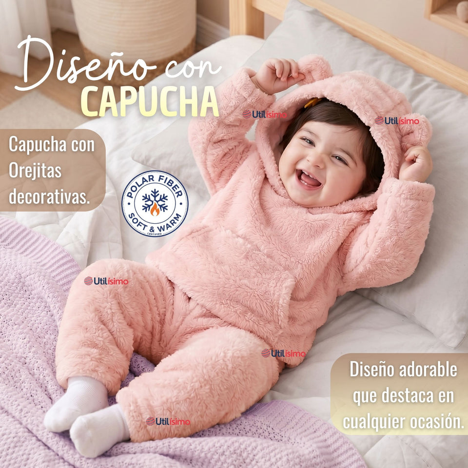 Buzo Polerón Conjunto Polar Niña Con Capucha Unicolor Rosado