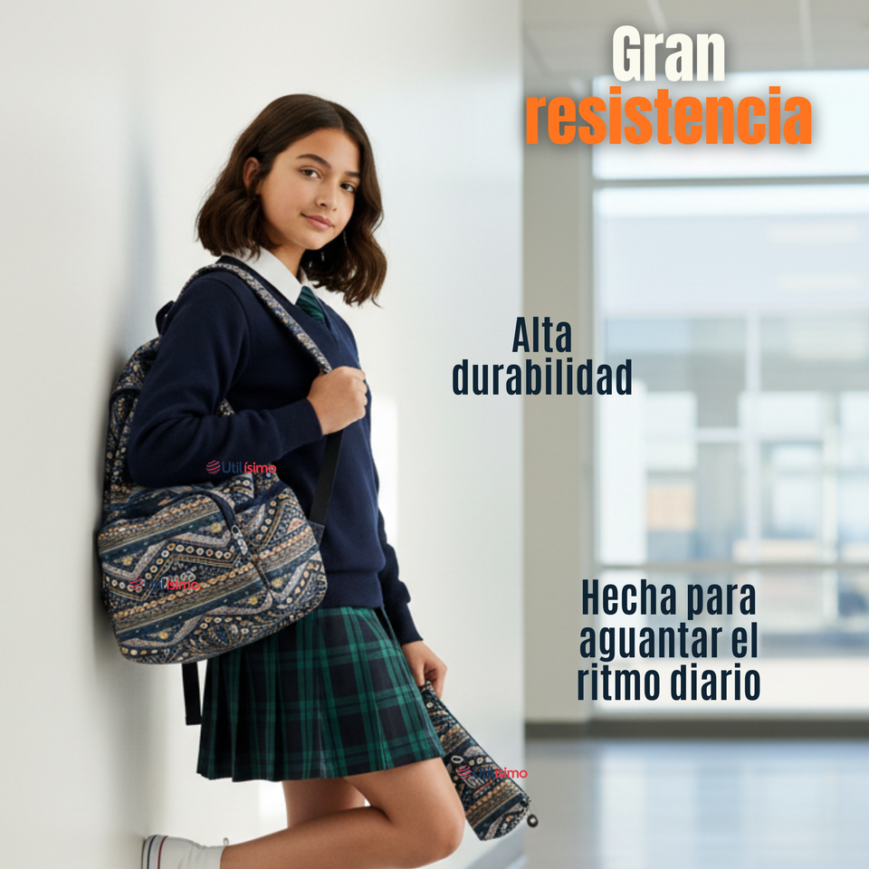 Mochila Escolar Con Estuche 46cm Poliéster Impermeable Niña Juvenil