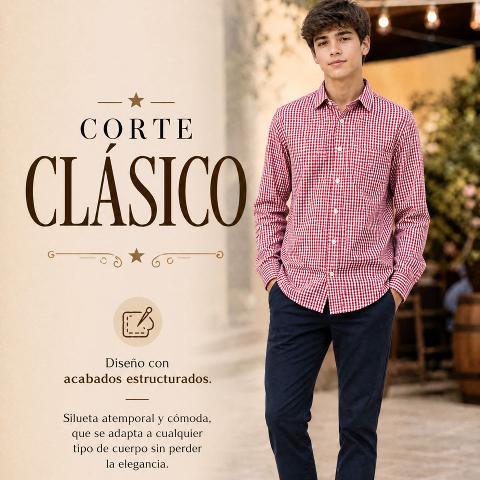 Camisa Cuadrille Clásico Juvenil Roja Regular Fit