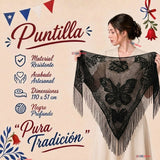Pack 3 Puntillas Chales Traje Típico Baile Chilote Mujer Negro 110x51cm