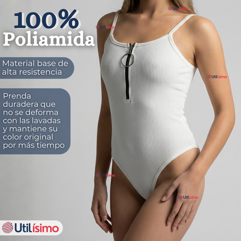 Body Con Cierre Delantero Sin Mangas Ligero Sutil Colores Surtidos Mujer