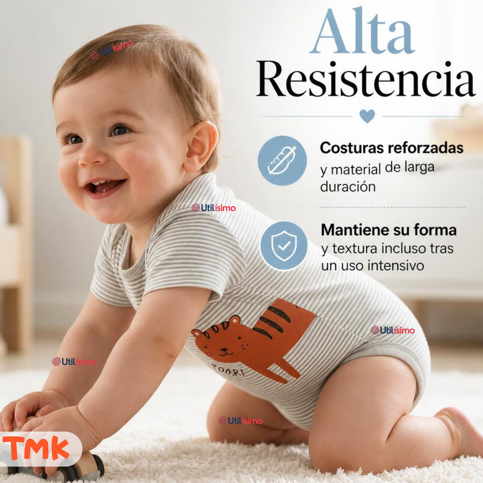 Pack 5 Bodys Manga Corta %100 Algodón Tedmimak Niño Jungle Crew