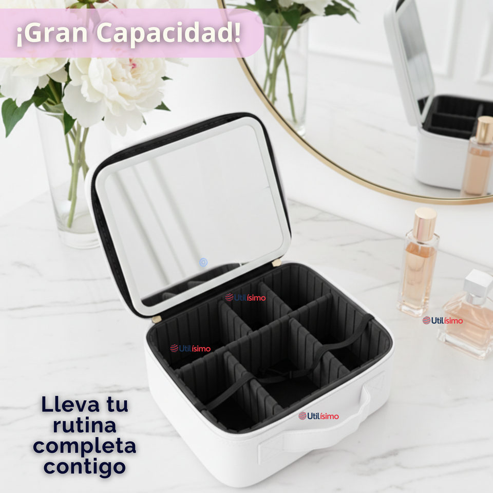 Estuche Maquillaje 2 en 1 Bolso Cosmetiquero Espejo Con Luz Led Organizador