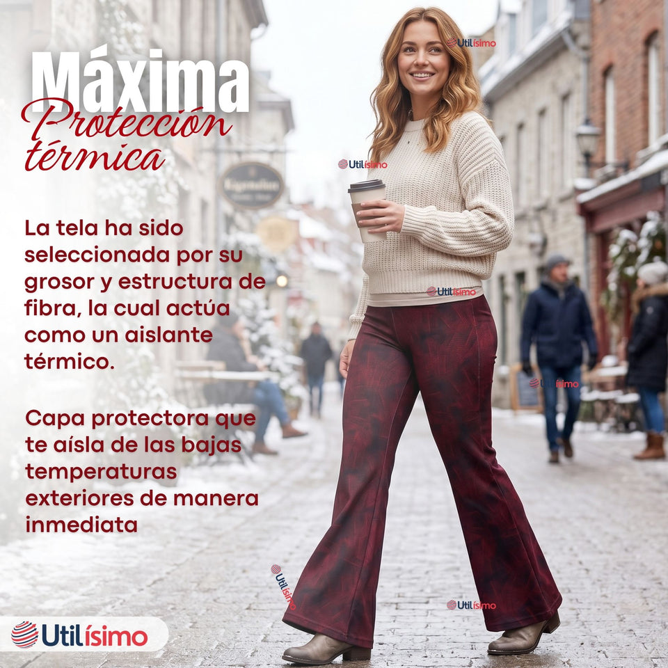Calza Polar Con Chiporro Palazzo Mujer Elasticada Térmica Burdeo