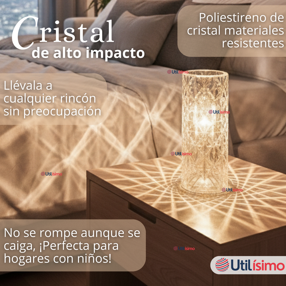 Lámpara Cristal Táctil USB Transparente Para Mesa