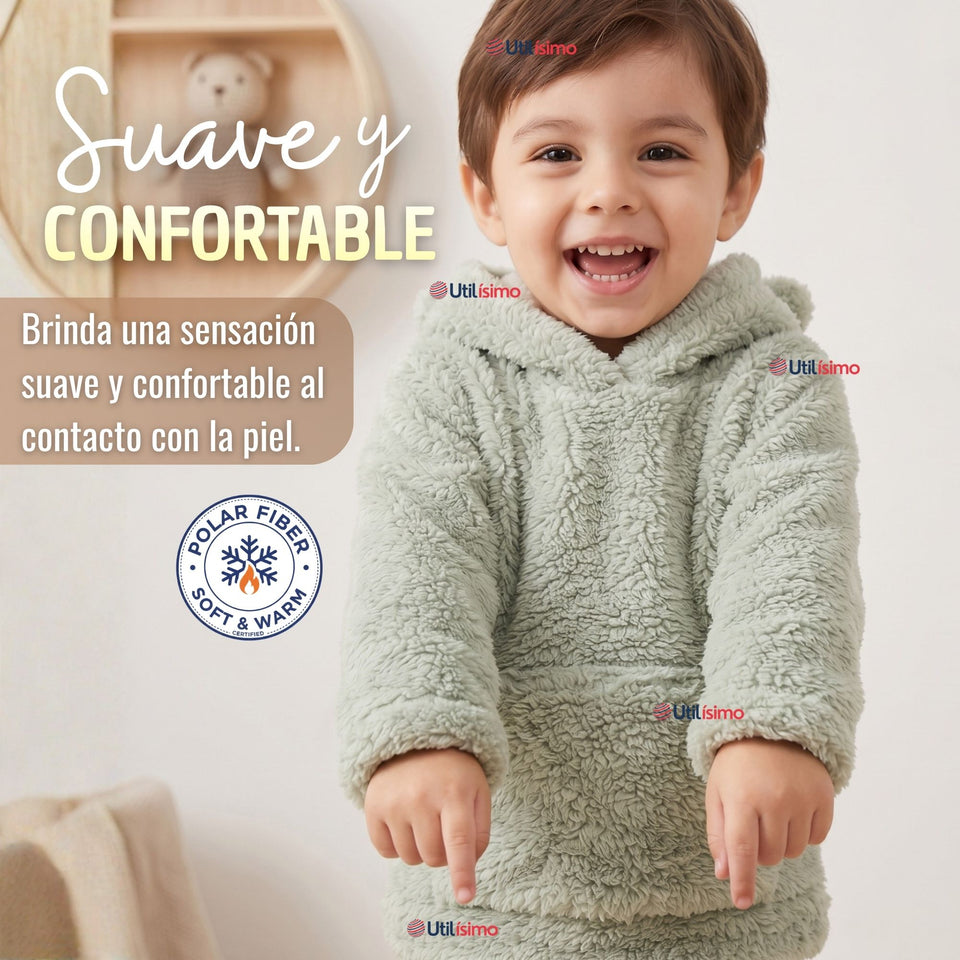 Buzo Polerón Conjunto Polar Niño Con Capucha Unicolor Verde Claro