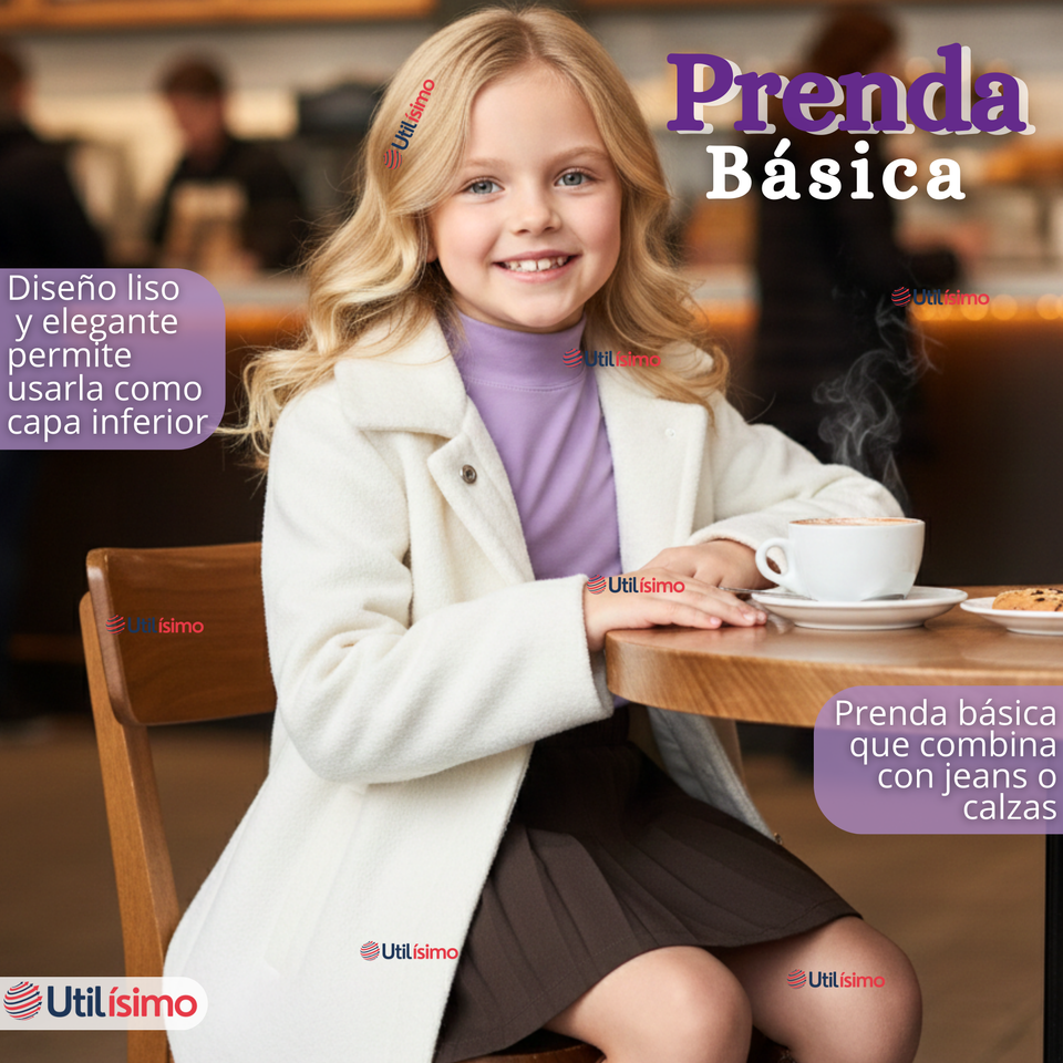 Pack 3 Poleras Camisetas Bambú Lilas Cuello Beatle Primera Capa  Manga Larga Niña