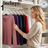 Camiseta Polera Polar Cuello V Manga Larga Con Encaje Colores Surtidos Mujer