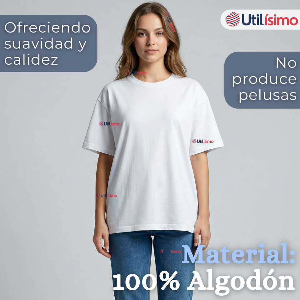 Camiseta Polera 100% Algodón Básica Lisa Elástica Mujer Blanco